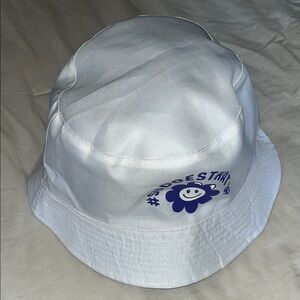 White Bucket Hat with Blue Graphic
